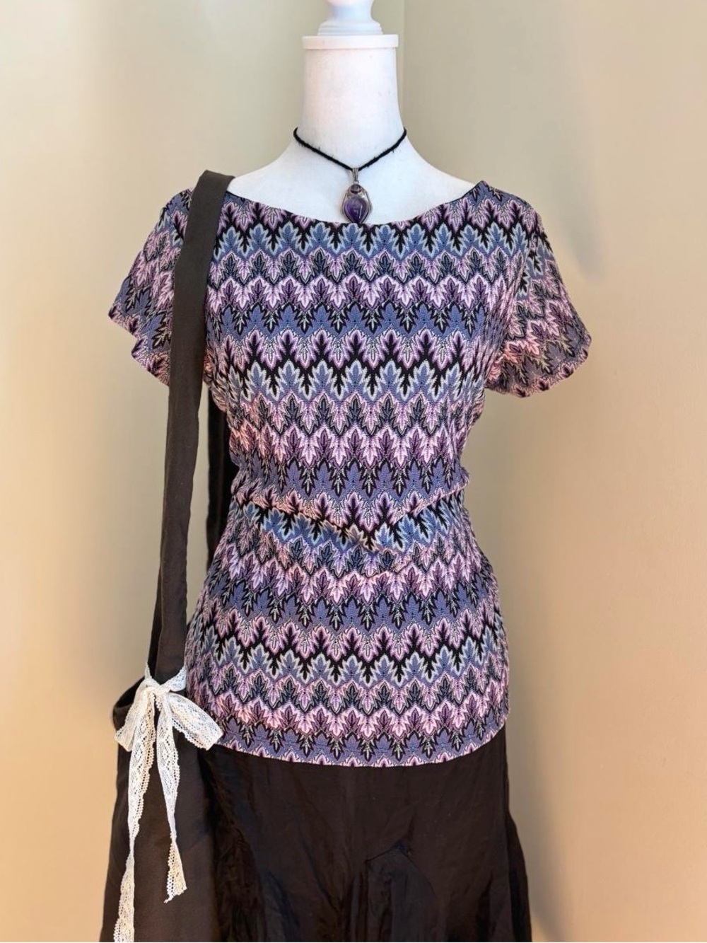 Vintage Y2K whimsygoth grunge embroidered purple top whimsical boho fairy 90s M